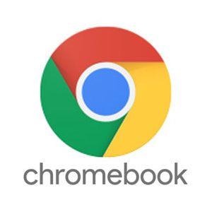 Google Chrome Icon with chromebook written below.
